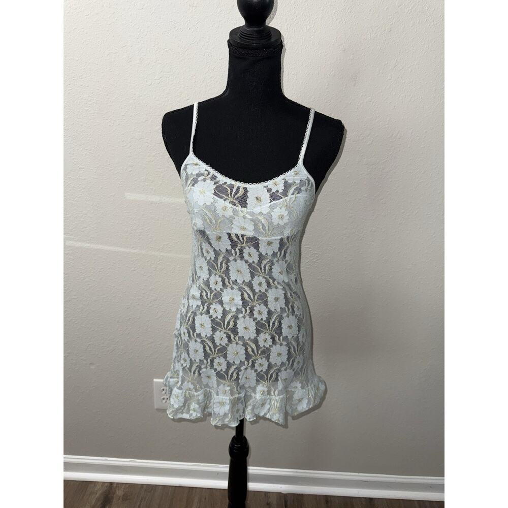 Vintage Victoria's Secret Angels Lace Chemise S Blue Gold Fairycore Coquette